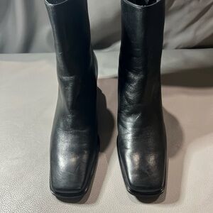 Stuart Weitzman Black Leather Square-Toe Ankle Boots